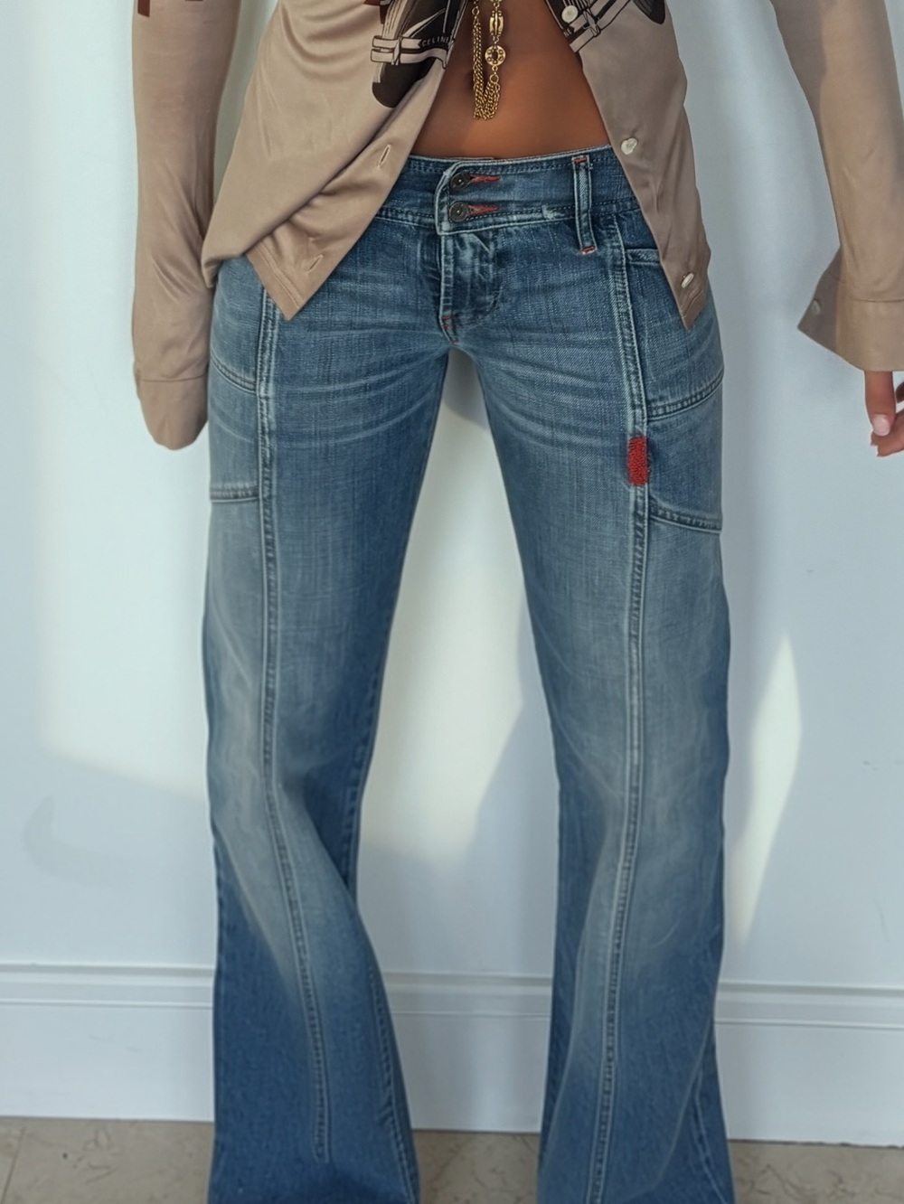 Diesel Women's Boot Cut Jeans in Faded Blue with Red Accent - Picture 2 of 9